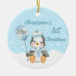 Adorno De Cerámica El primer azul navideño de niño pequeño