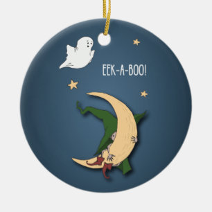 Adorno De Cerámica El primer bebé de Halloween mira una bruja de boci