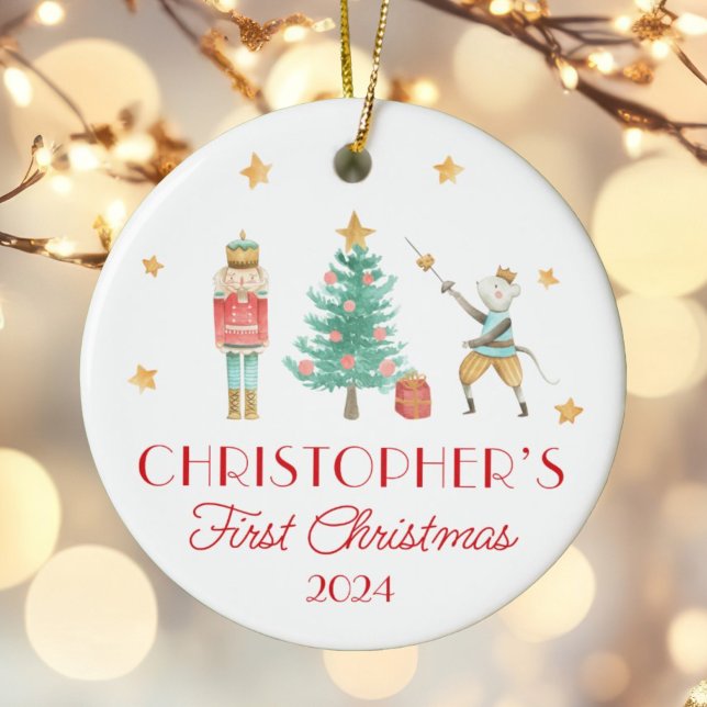 Adorno De Cerámica El primer cachiporro navideño del bebé personaliza (Subido por el creador)