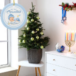 Adorno De Cerámica El primer Chrismukkah del bebé de Hanukkah azul li<br><div class="desc">El primer ornamento de Chrismukkah para bebé de Hanukkah azul lindo</div>