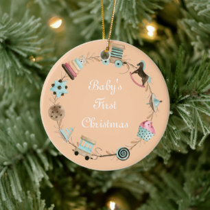 Adorno De Cerámica El primer color y texto del Personalizado navideño