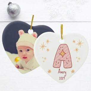 Adorno De Cerámica El primer corazón navideño de la bebé personalizad