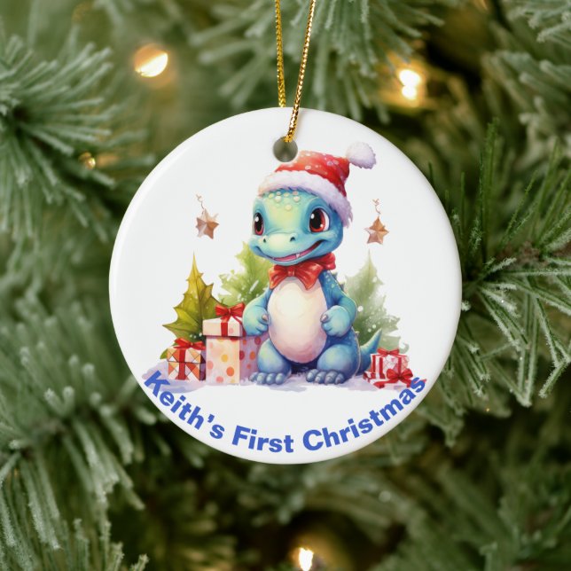 Adorno De Cerámica El primer dinosaurio de Navidad del bebé. ¡Persona (Árbol)