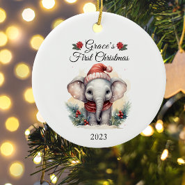 Adorno De Cerámica El primer elefante navideño del bebé