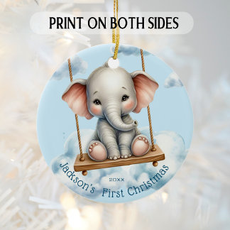 Adorno De Cerámica El primer elefante navideño del bebé a la orilla