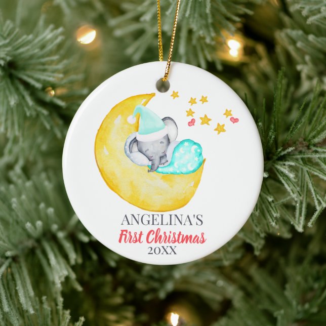 Adorno De Cerámica El primer elefante navideño lindo en la luna (Árbol)
