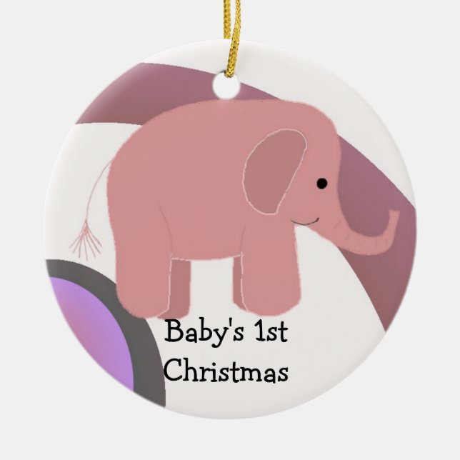 Adorno De Cerámica El primer elefante rosa de Navidad para el bebé (Frente)