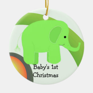 Adorno De Cerámica El primer elefante verde de Navidad del bebé
