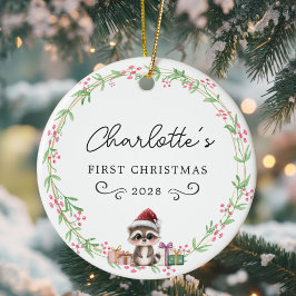 Adorno De Cerámica El primer mapache navideño y estridente del bebé