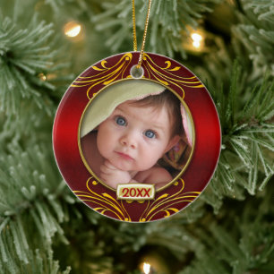 Adorno De Cerámica El primer marco de fotos navideñas del bebé