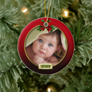 Adorno De Cerámica El primer marco de fotos navideñas del bebé
