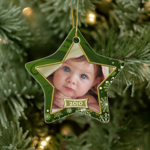 Adorno De Cerámica El primer marco de fotos navideñas del bebé