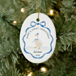Adorno De Cerámica El primer Navidad del bebé Ganso de cinta de acuar
