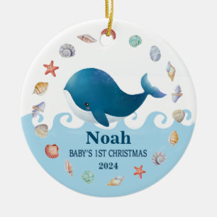 Adorno De Cerámica El primer Navidad del bebé: la ballena personaliza