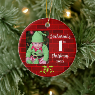 Adorno De Cerámica El primer Navidad del bebé, Red Brick Round Keepsa
