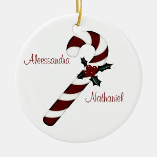 Adorno De Cerámica "El primer navidad del par" - rojo/bastón de