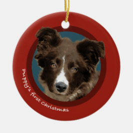 Adorno De Cerámica El primer navidad del perrito (border collie)