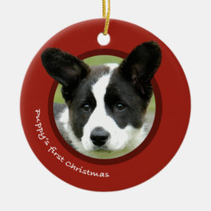 Adorno De Cerámica El primer navidad del perrito (Corgi Galés de la