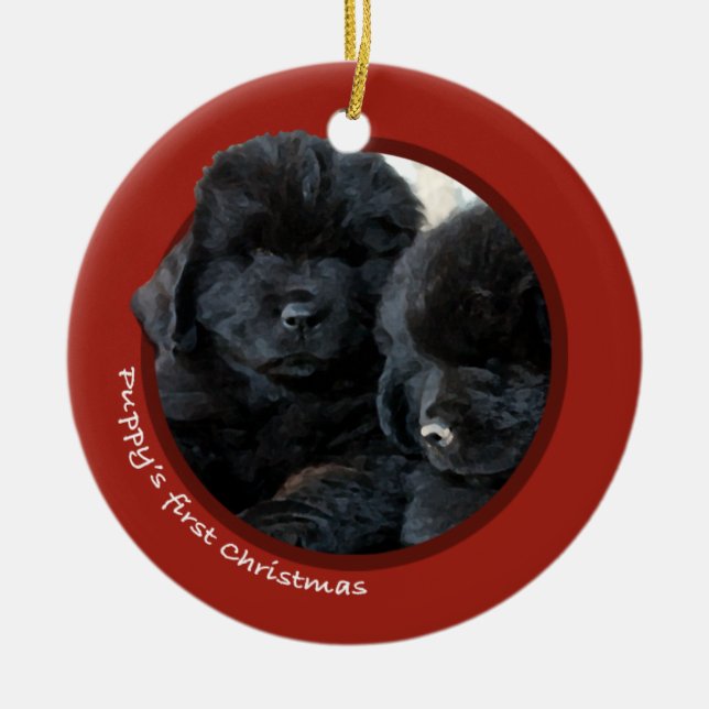 Adorno De Cerámica El primer navidad del perrito (Terranova) (Frente)