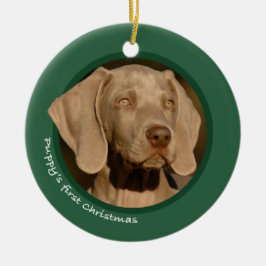 Adorno De Cerámica El primer navidad del perrito (Weimaraner)