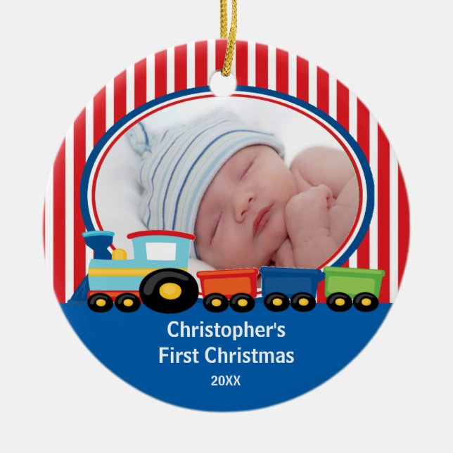 Adorno De Cerámica El primer niño de Ornament Fotográfico de Navidad  (Frente)