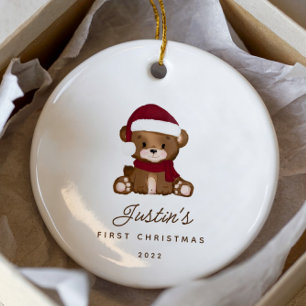Adorno De Cerámica El primer osito de peluche navideño del bebé