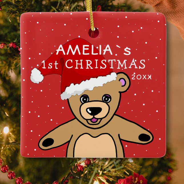 Adorno De Cerámica El primer oso de peluche navideño de Santa Hat par (Subido por el creador)