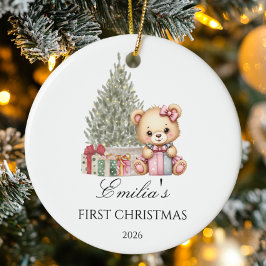Adorno De Cerámica El primer oso de peluche navideño personalizado de