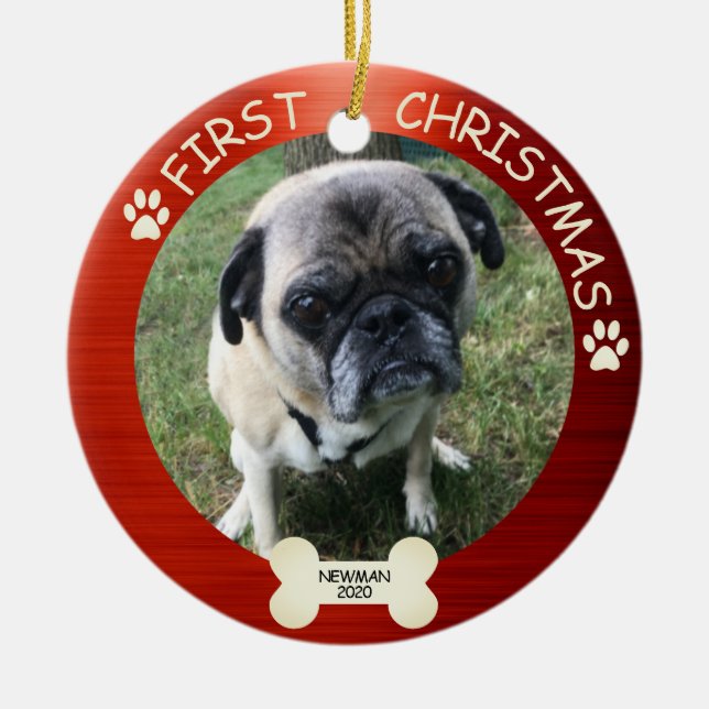 Adorno De Cerámica El primer perro de Navidad rojo (Frente)