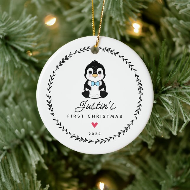Adorno De Cerámica El primer pingüino navideño de dos caras (Árbol)
