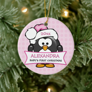 Adorno De Cerámica El primer pingüino navideño del bebé personalizado