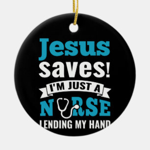 Adorno De Cerámica El regalo de enfermería que Jesús salva, soy solo