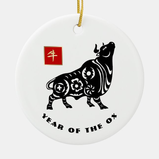 Adorno De Cerámica El regalo del año Ox chino (Frente)
