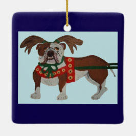 Adorno De Cerámica El reno de Santa Bulldog