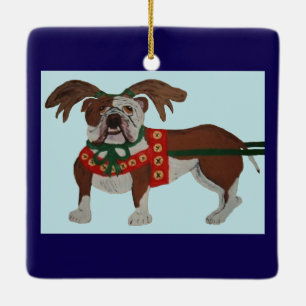 Adorno De Cerámica El reno de Santa Bulldog
