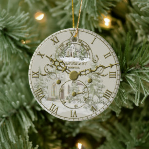 Adorno De Cerámica El rostro del reloj de la iglesia de los Navidades