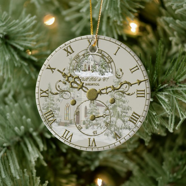 Adorno De Cerámica El rostro del reloj de la iglesia de los Navidades (Árbol)