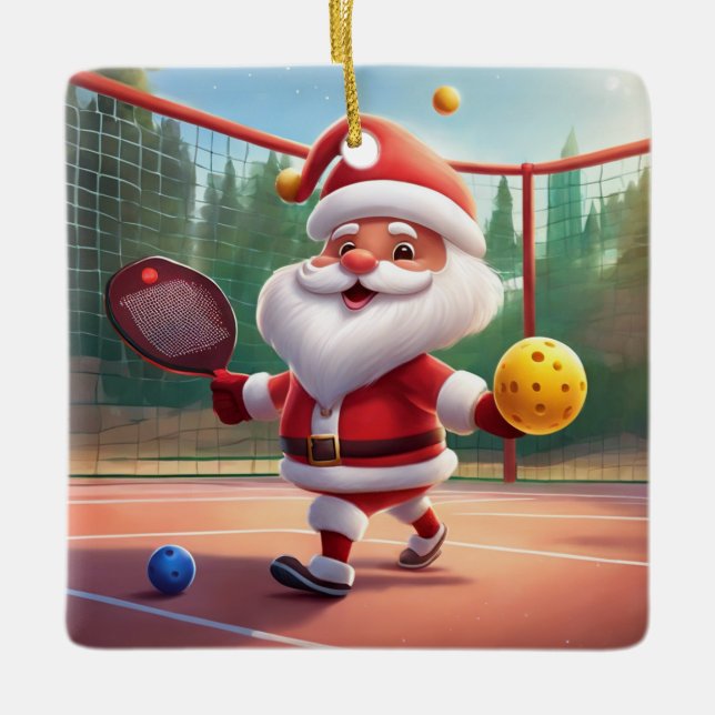 Adorno De Cerámica El Santa Cuta Personalizada Jugando Al Pickleball (Anverso)