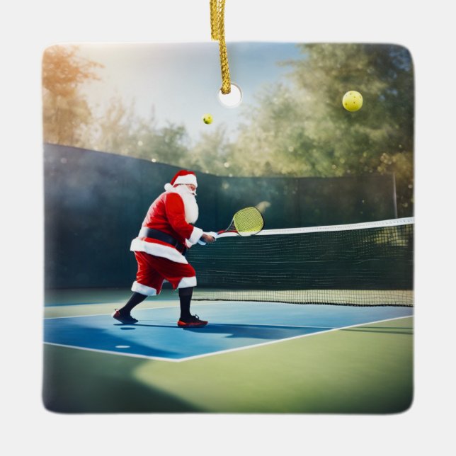 Adorno De Cerámica El Santa Cuta Personalizada Jugando Al Pickleball (Anverso)