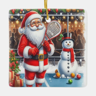 Adorno De Cerámica El Santa Cuta Personalizada Jugando Al Pickleball