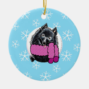 Adorno De Cerámica El Schipperke lo dejó nevar