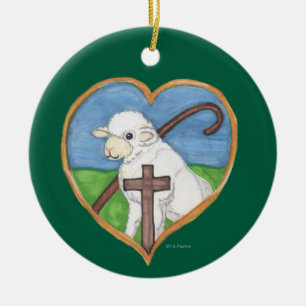 Adorno De Cerámica El Señor es mi Pastor de ovejas y cruza el Ornamen