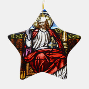 Adorno De Cerámica El Señor Jesús en el vidrio manchado de trono