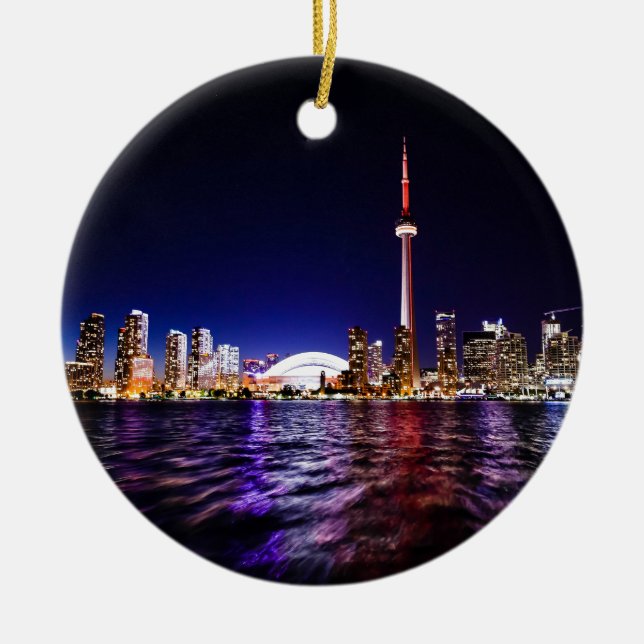 Adorno De Cerámica El Skyline de Toronto de noche (Frente)