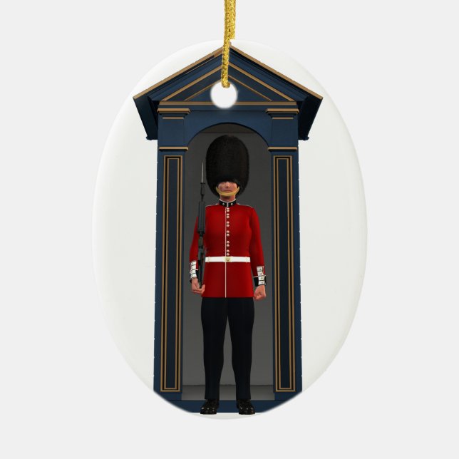 Adorno De Cerámica El soldado de la guardia de la reina en cabaña (Frente)