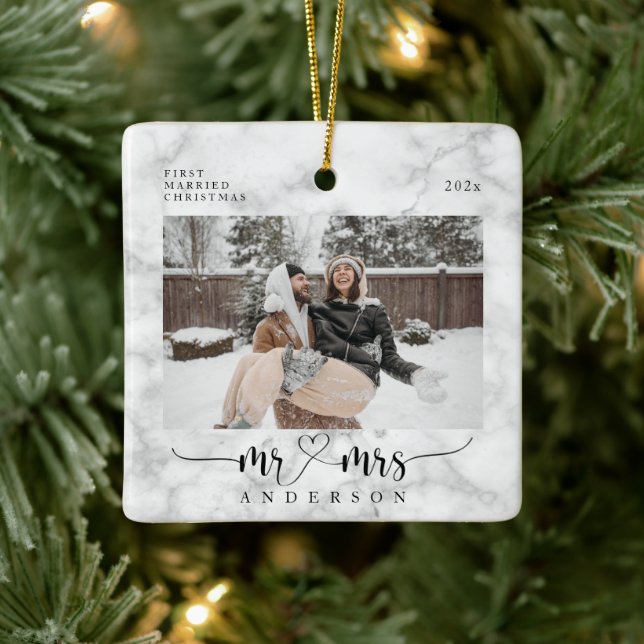 Adorno De Cerámica El Sr. Marble Blanco y la Sra. Primeros Navidades  (Árbol)