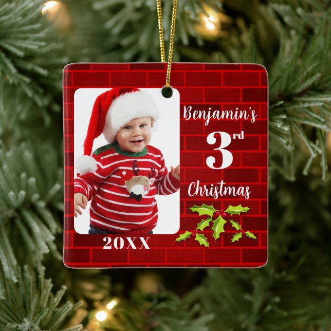 Adorno De Cerámica El tercer Navidad del bebé, Ladrillo Rojo Keepsake (Árbol)