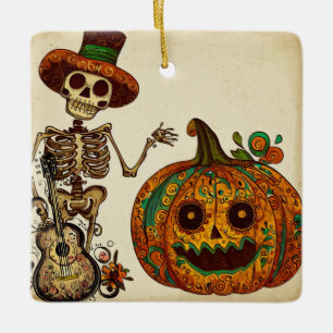 Adorno De Cerámica El Viejo Skeleton/Día de la Calabaza de los Muerto