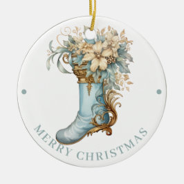 Adorno De Cerámica Elaborada Media Azul Victoriana Navidad 