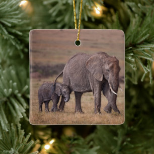 Adorno De Cerámica Elefante africano con cría